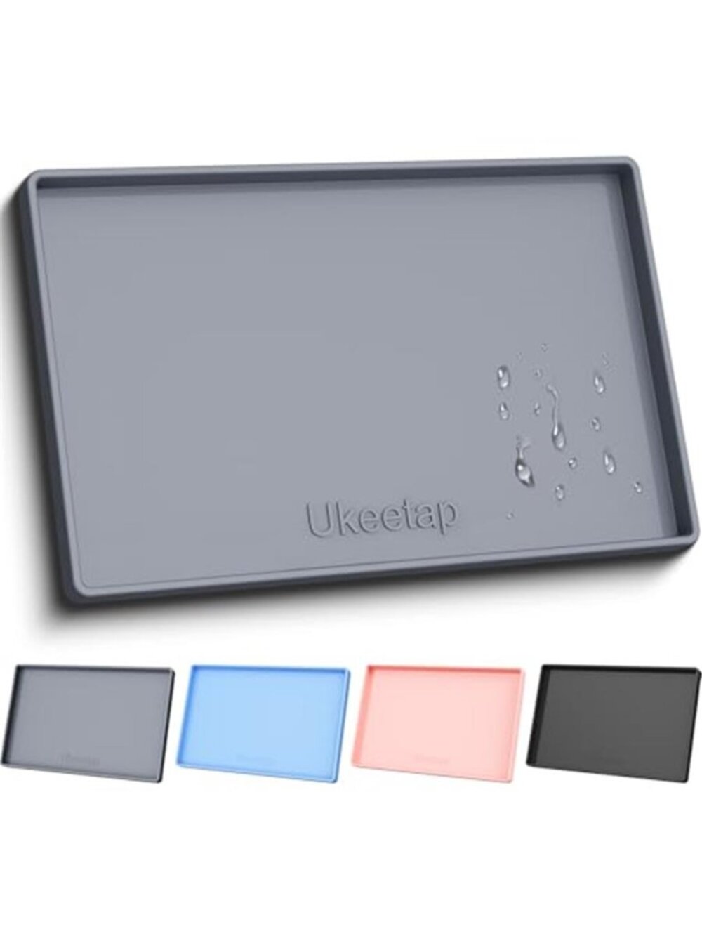 19" x 12" Extra Thick Silicone Mat Waterproof with Raised Edge Gray